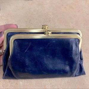 Hobo Navy Blue Leather Fold & Clasp Wallet Clutch